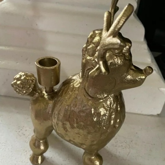Gold Metal Poodle With Antlers Candle Stick Holder Opalhouse Poodle Dog Reindeer - Picture 4 of 5